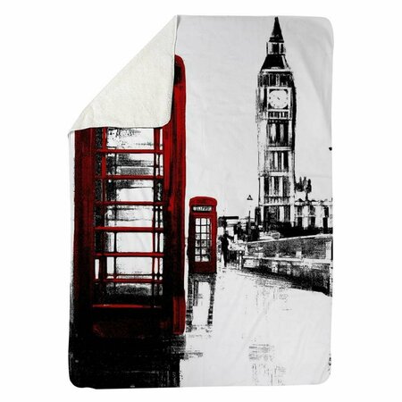 BEGIN HOME DECOR 60 x 80 in. Telephone Box & Big Ben of London-Sherpa Fleece Blanket 5545-6080-CI286